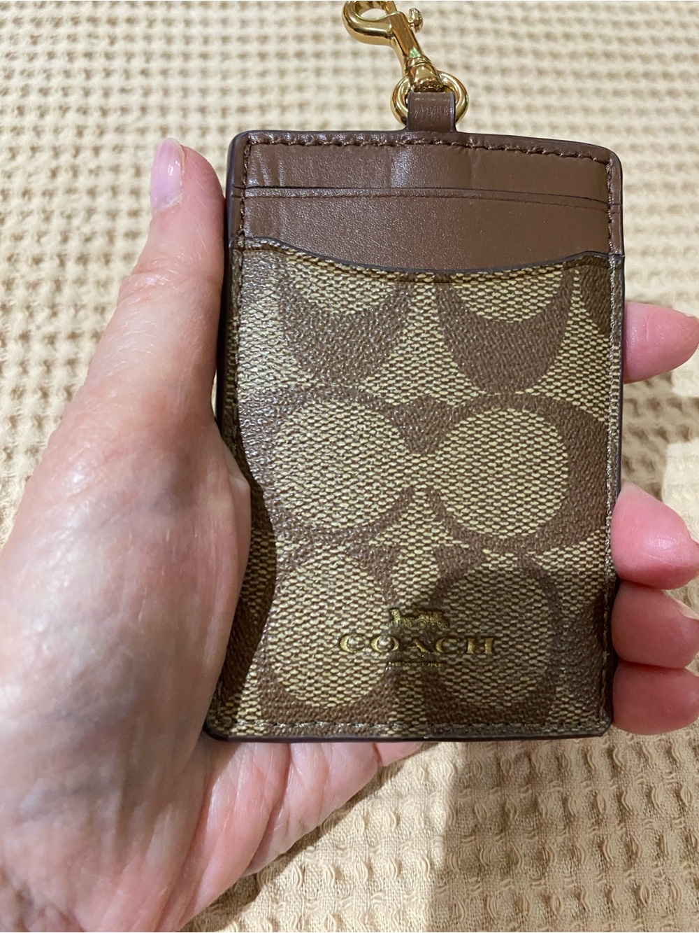 Coach Brown Signature Canvas Card Holder with Gold Clip